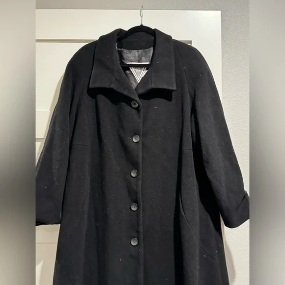 Vintage Marvin Richards Women’s 16 Cashmere & Wool Trench Coat Black Long - Picture 2 of 9